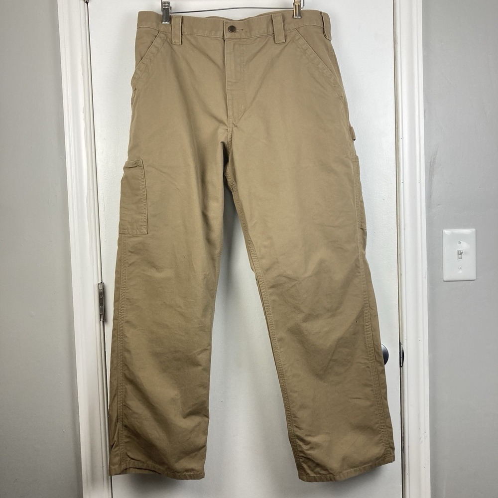Carhartt B151 Canvas Work Dungarees Dark Khaki Utility Pants Loose Fit 36x30 Men